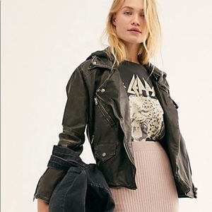 Free People Vegan Leather Distressed Moto Jacket